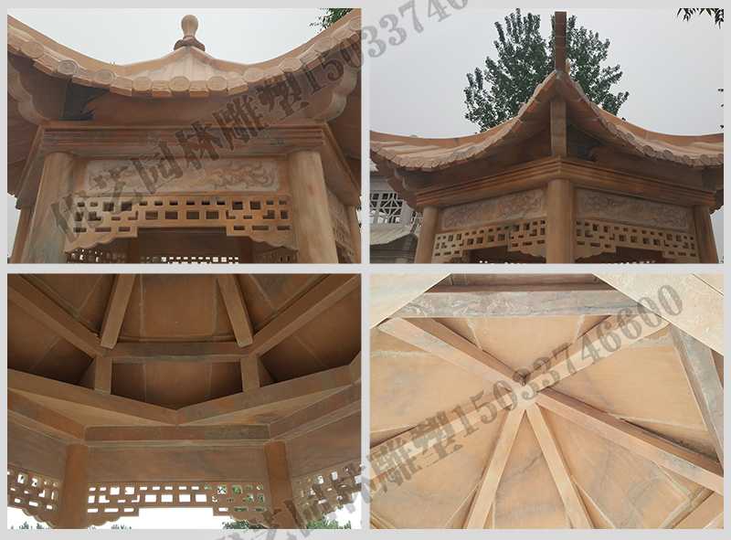 中式大理石涼亭，石雕六角亭子細(xì)節(jié)圖，定制中式景觀涼亭