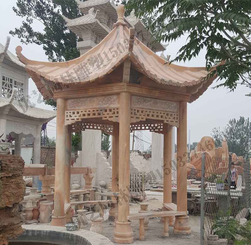 中式大理石涼亭，石雕景觀亭子，石雕六角亭子廠家