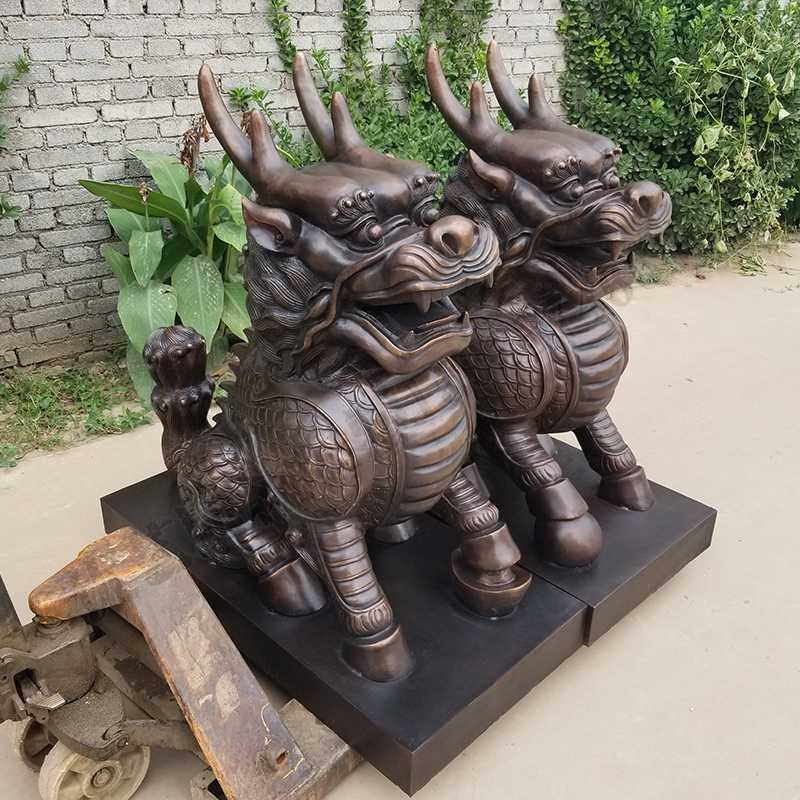 銅麒麟雕塑，銅麒麟擺件，鎮(zhèn)宅風(fēng)水麒麟